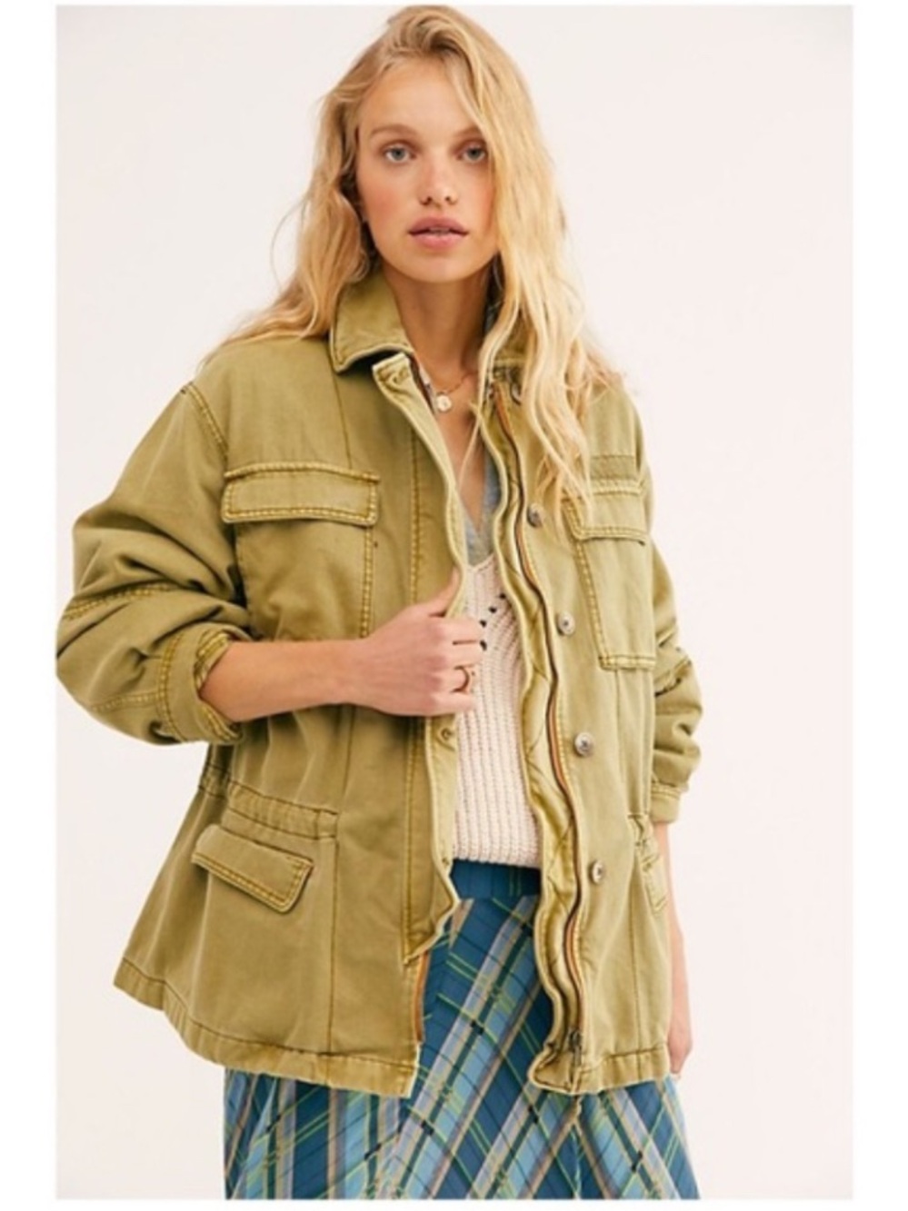 Free People army green Seize The Day Utility Jacket. Size large.